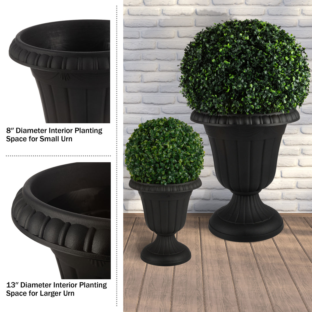 Outdoor Planter 2-Pack - Large and Small Urn Planters - Plastic Plant Pots for Indoor, Outdoor, or Front Porch Decor Image 7