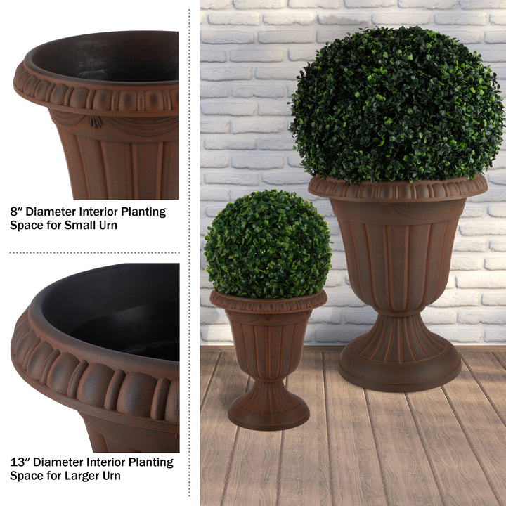 Outdoor Planter 2-Pack - Large and Small Urn Planters - Plastic Plant Pots for Indoor, Outdoor, or Front Porch Decor Image 8