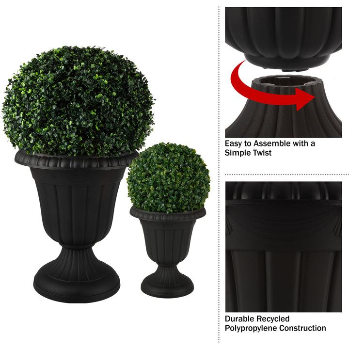 Outdoor Planter 2-Pack - Large and Small Urn Planters - Plastic Plant Pots for Indoor, Outdoor, or Front Porch Decor Image 10