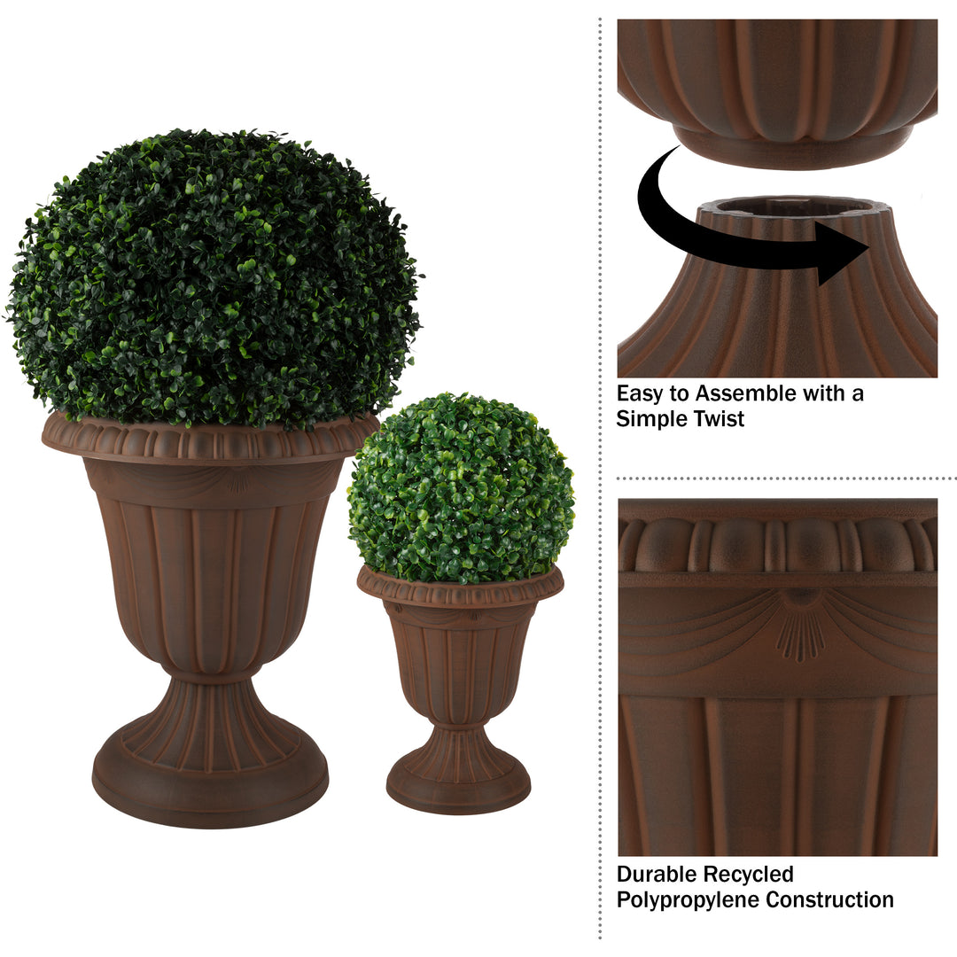 Outdoor Planter 2-Pack - Large and Small Urn Planters - Plastic Plant Pots for Indoor, Outdoor, or Front Porch Decor Image 11