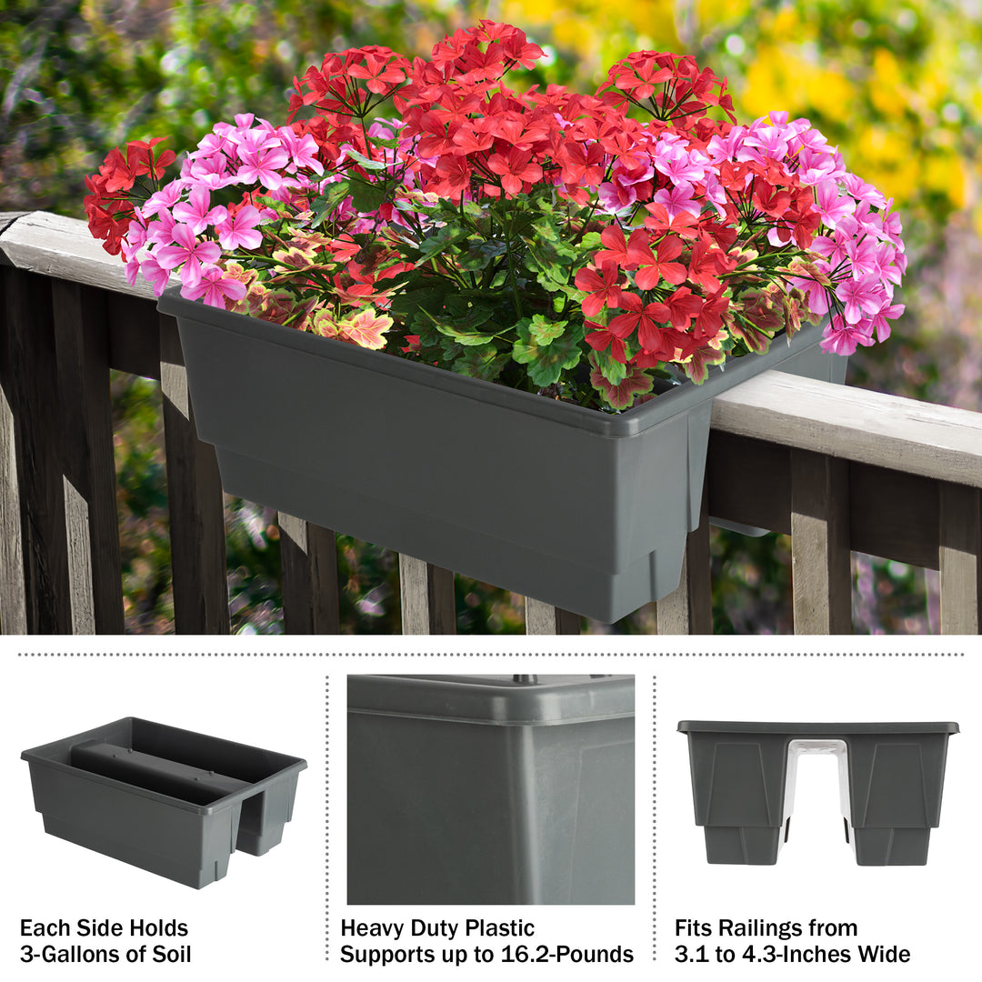 Railing Planter - 20.75-Inch Flower Box with Drainage Insert - 6-Gallon Outdoor Planter Box - Deck, Porch, or Balcony Image 5