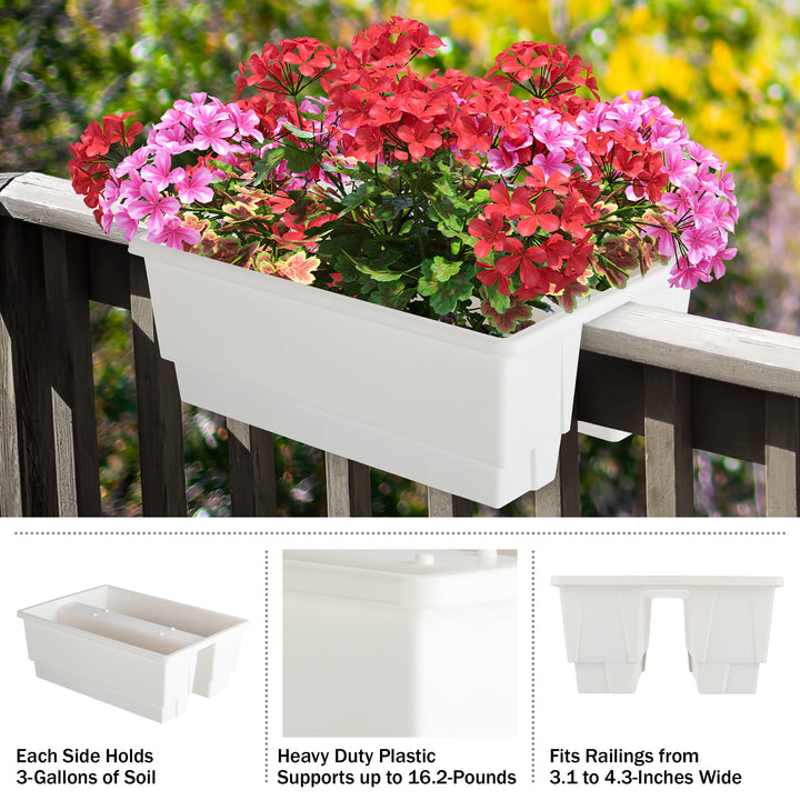 Railing Planter - 20.75-Inch Flower Box with Drainage Insert - 6-Gallon Outdoor Planter Box - Deck, Porch, or Balcony Image 6