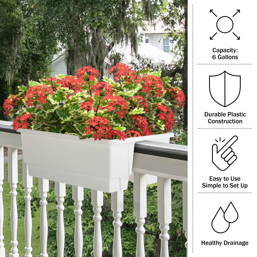 Railing Planter - 20.75-Inch Flower Box with Drainage Insert - 6-Gallon Outdoor Planter Box - Deck, Porch, or Balcony Image 8