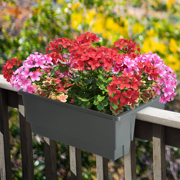 Railing Planter - 20.75-Inch Flower Box with Drainage Insert - 6-Gallon Outdoor Planter Box - Deck, Porch, or Balcony Image 9
