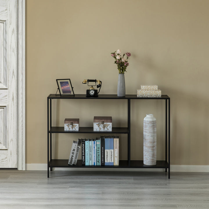 Modern Black Metal Console Table 31.5 W 4 Open Shelves for Entryway Hallway Image 1