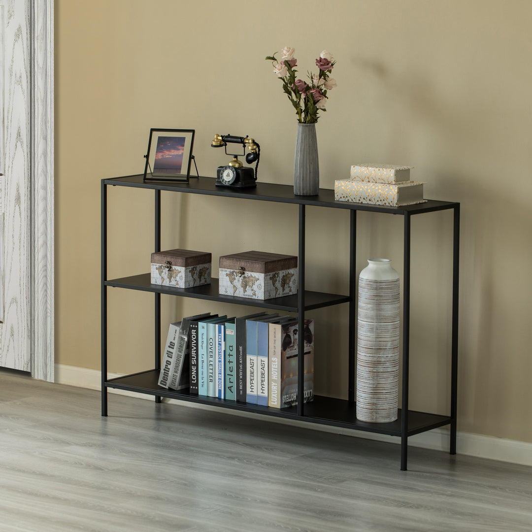 Modern Black Metal Console Table 31.5 W 4 Open Shelves for Entryway Hallway Image 6