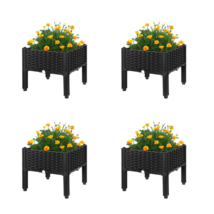 Rattan Raised Garden Bed Planter 15.75x15.75 Durable Weather Resistant Plastic Image 1