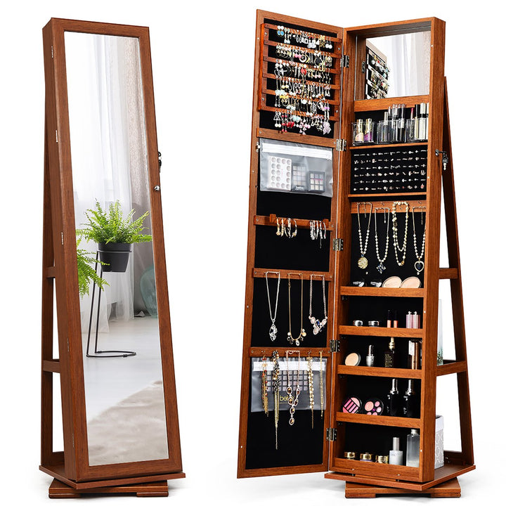 Costway 360degree Rotatable Jewelry Cabinet 2-in-1 Lockable Mirrored Organizer White/Black/Dark Brown Image 1