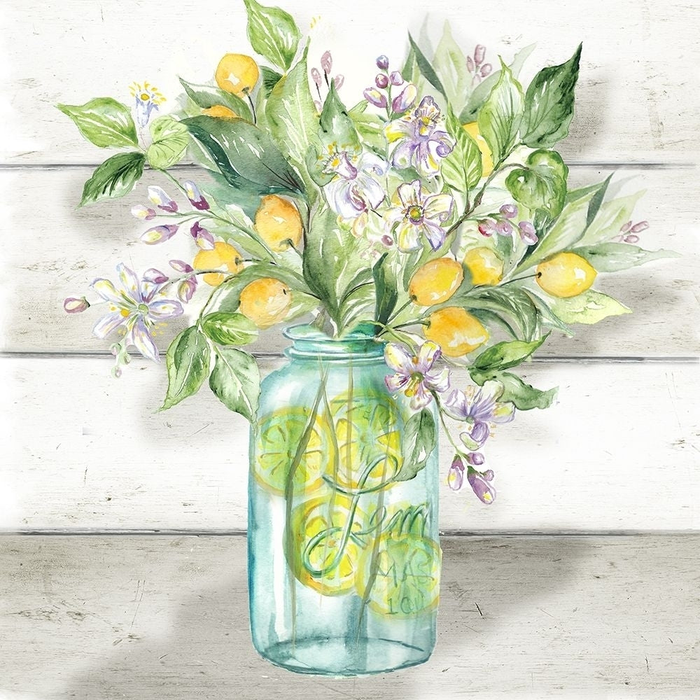 Watercolor Lemons in Mason Jar on shiplap by Tre Sorelle Studios-VARPDXRB13391TS Image 1