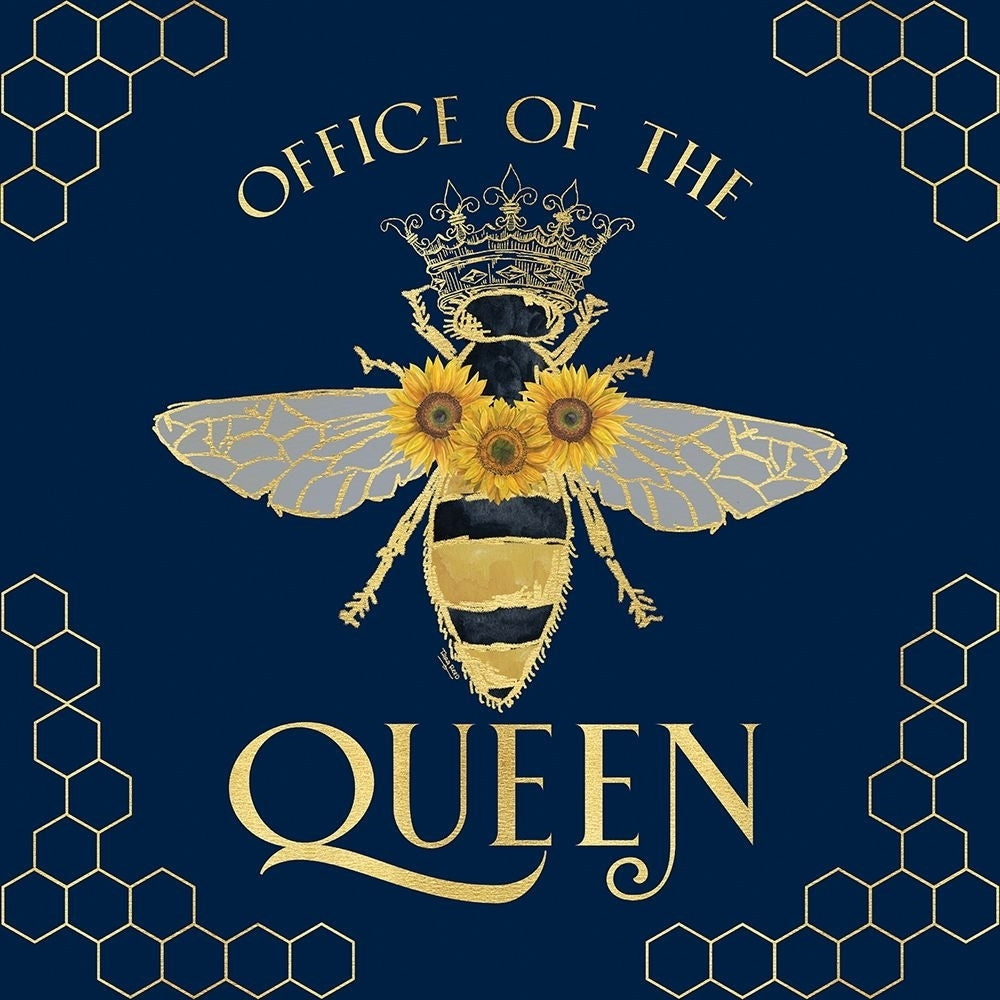 Honey Bees And Flowers Please on blue IV-The Queen Poster Print - Tara Reed-VARPDXRB17767TR Image 1