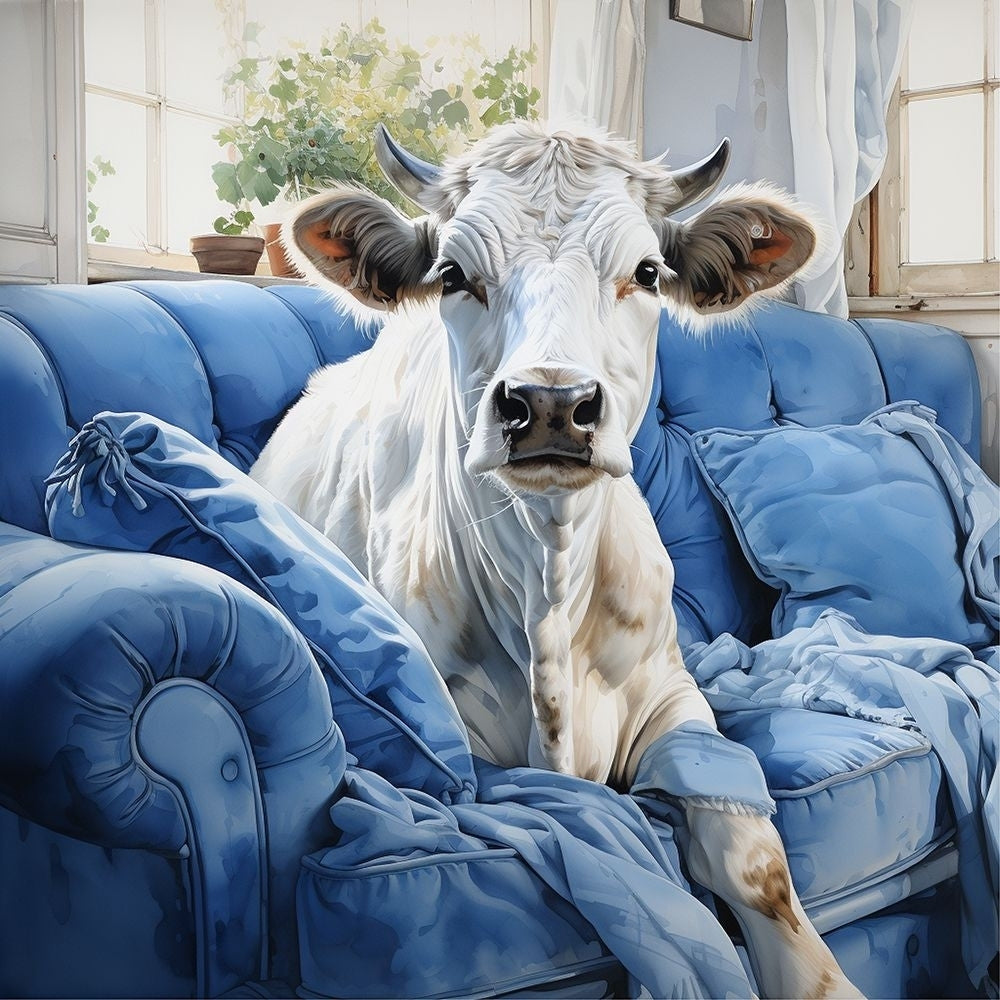 Couch Cow Blue 2 Poster Print - Ryley Gray-VARPDXRG0004 Image 1