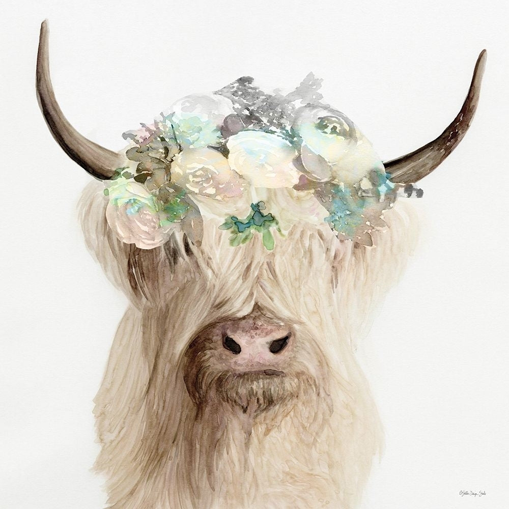 Floral Highland Cow Poster Print - Stellar Design Studio-VARPDXSDS702 Image 1