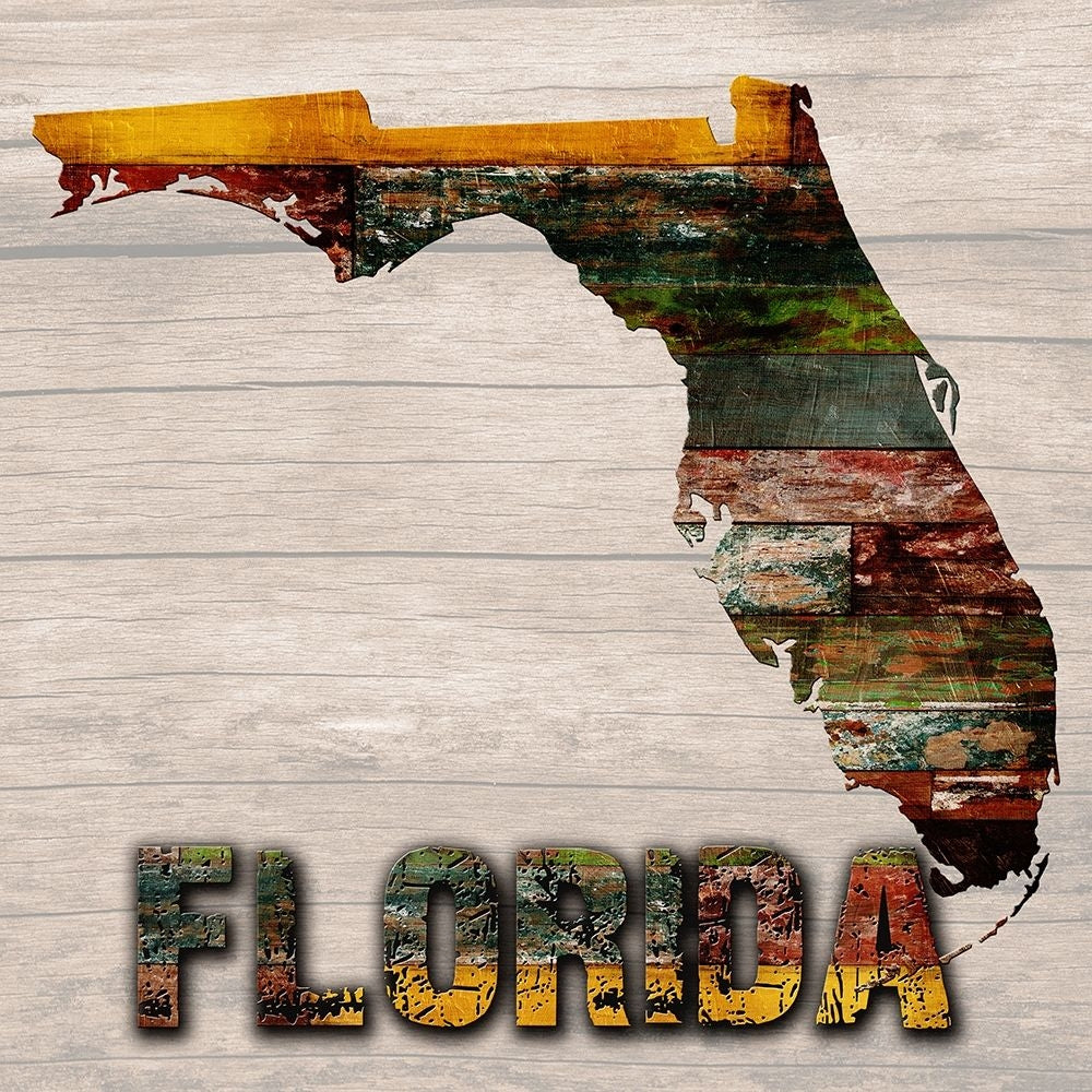 Florida Wooden Map Poster Print by Sheldon Lewis-VARPDXSLBSQ418A Image 1