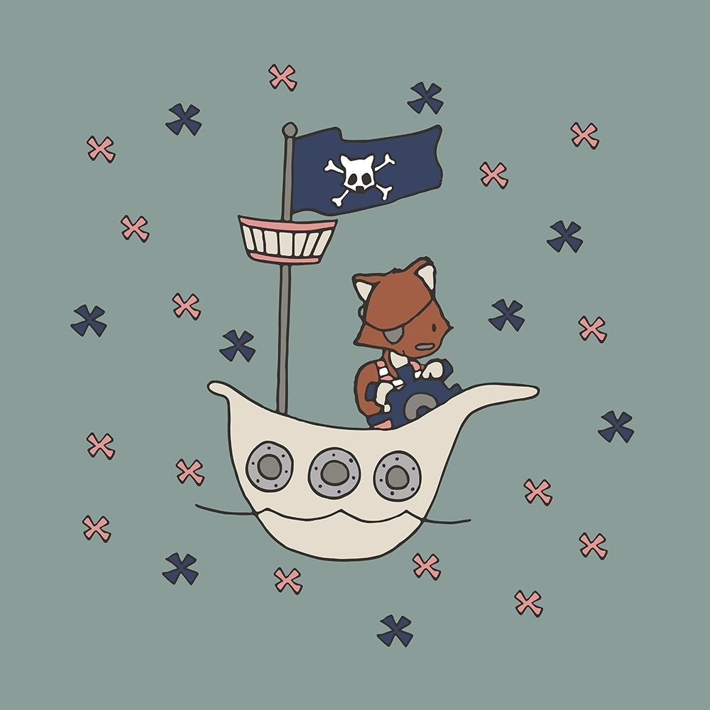 Fox Pirate Boat Poster Print - Melody Designs Sweet-VARPDXCTSQ216A Image 1