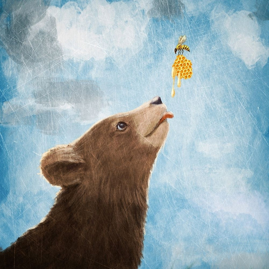 Bear Cub and Bee with Honeycomb Poster Print - Paula Belle Flores-VARPDXF964D Image 1