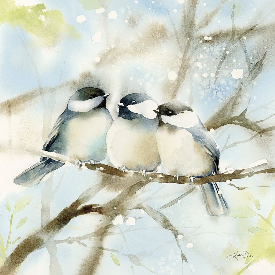 Three Chickadees in Spring Sq Poster Print - Katrina Pete-VARPDX76130 Image 1