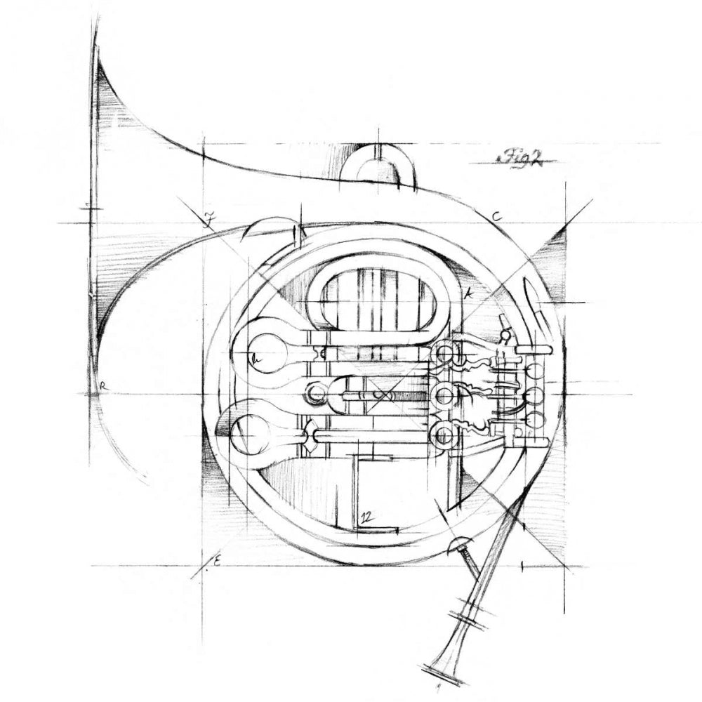 French Horn Sketch Poster Print - Ethan Harper-VARPDX94125FN Image 1