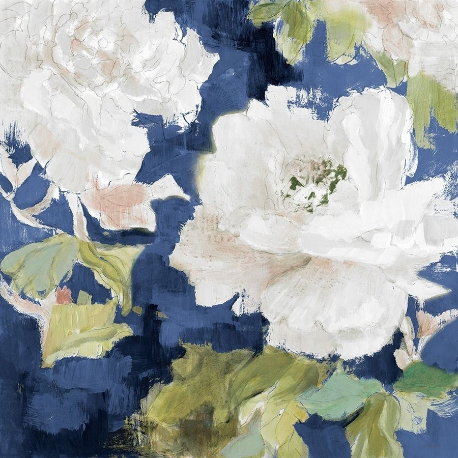 White Modern Peonies on Blue I by Lanie Loreth-VARPDX9892BA Image 1