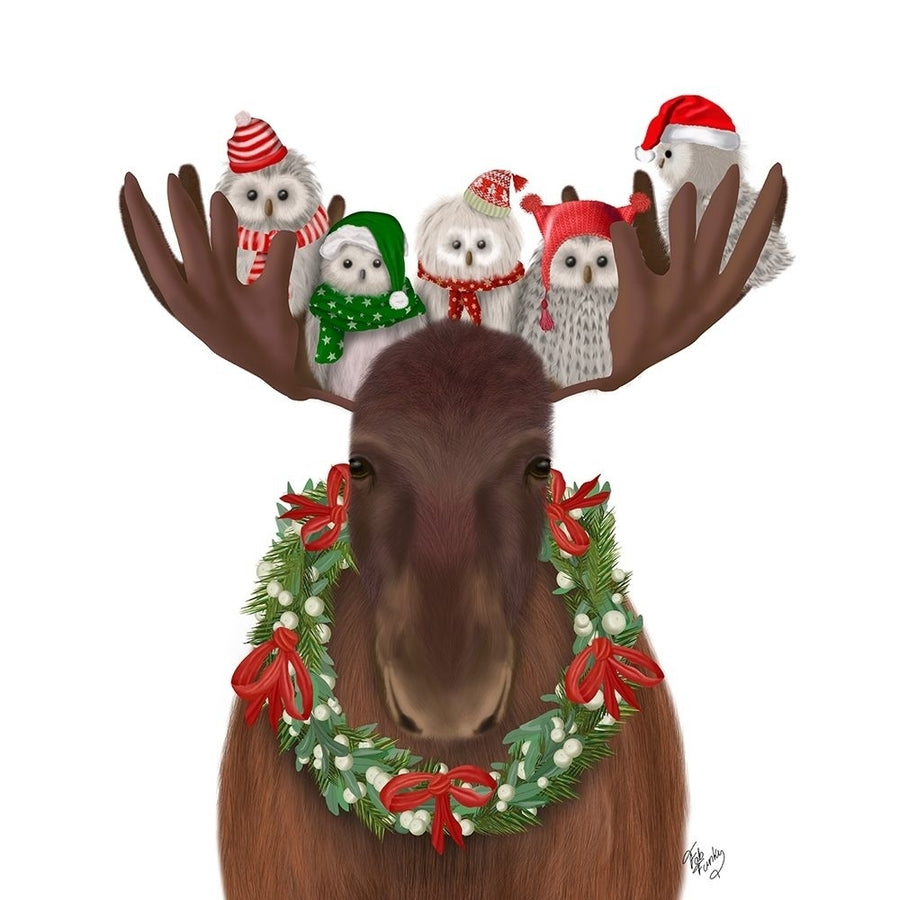 Christmas Moose and Christmas Owls Forward Poster Print - Funky Fab-VARPDX192703D Image 1