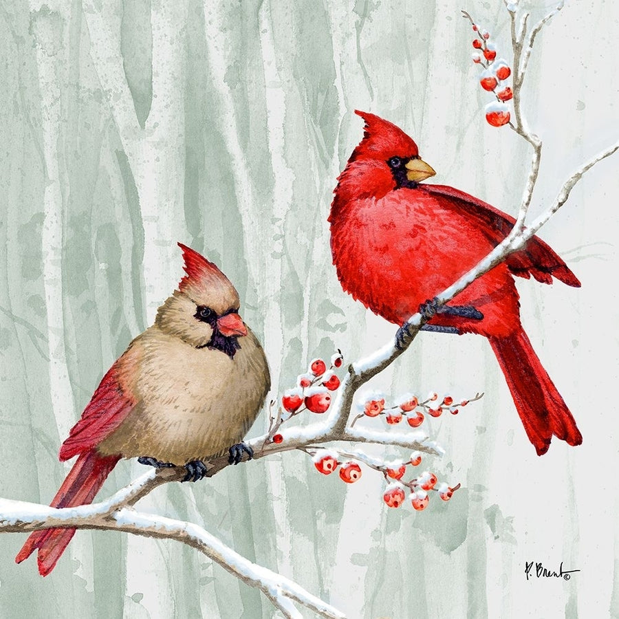 Snowy Cardinals I Poster Print - Paul Brent-VARPDX21659 Image 1