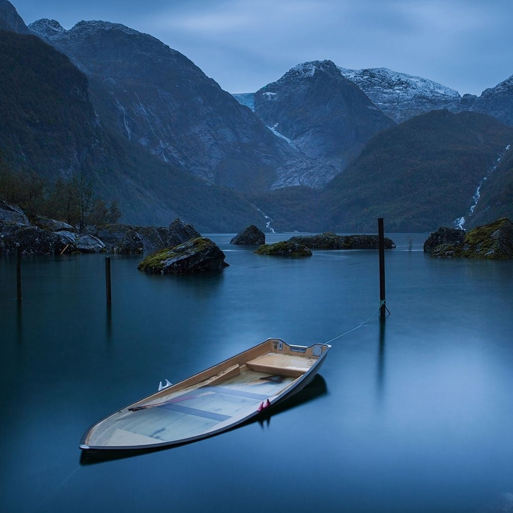 Twilight On The Lake At The Glacier Folgefonna Poster Print - Yuppidu-VARPDX1253811 Image 1