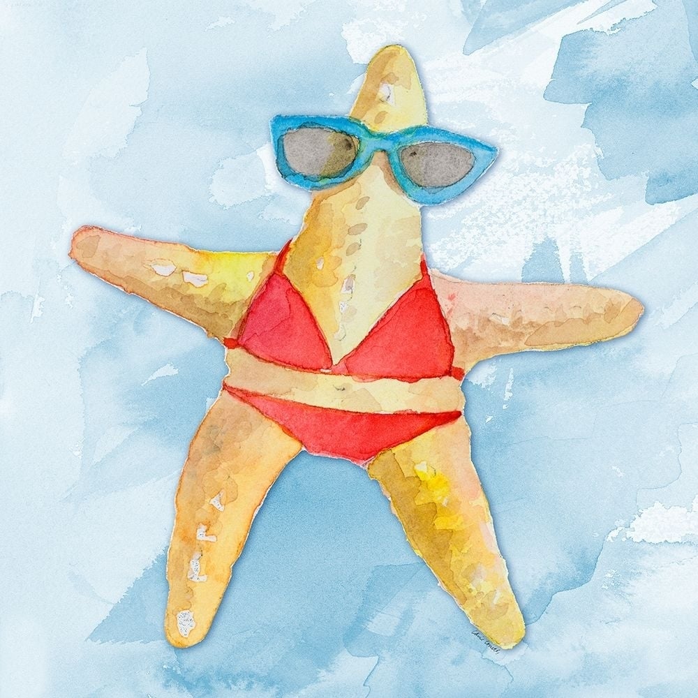 Red Bikini Starfish on Watercolor by Lanie Loreth-VARPDX13422AA Image 1