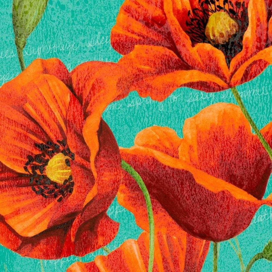 Red Poppies on Teal I Poster Print - W Studio-VARPDX167333Z Image 1