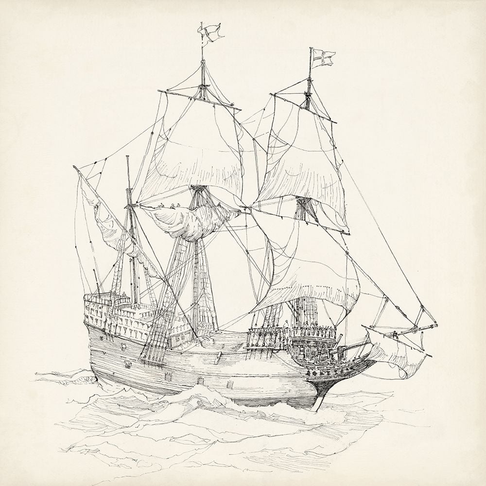 Antique Ship Sketch IV Poster Print - Richard Foust-VARPDX173088Z Image 1