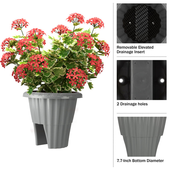 Railing Planter - 13.5-Inch Round Flower Box with Drainage Insert - 2.64-Gallon Outdoor Planter Box for Deck, Porch, or Image 7