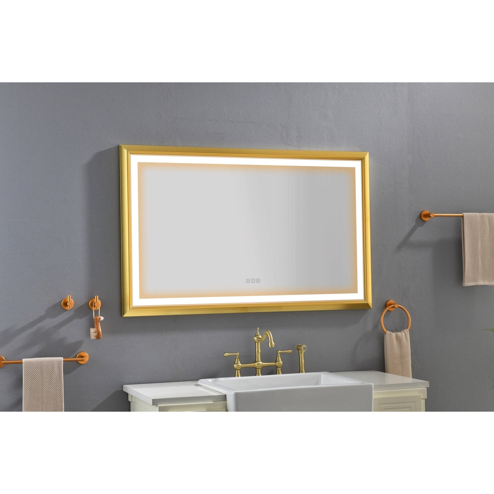 ExBrite 48 in. W x 30 in. H Oversized Rectangular Gold Framed LED Mirror Anti-Fog Dimmable Wall Mount Bathroom Vanity Image 2