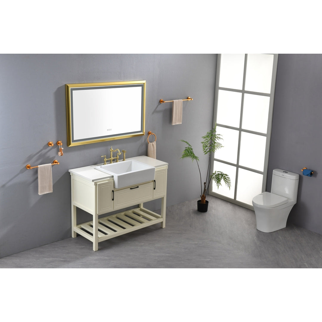ExBrite 48 in. W x 30 in. H Oversized Rectangular Gold Framed LED Mirror Anti-Fog Dimmable Wall Mount Bathroom Vanity Image 4