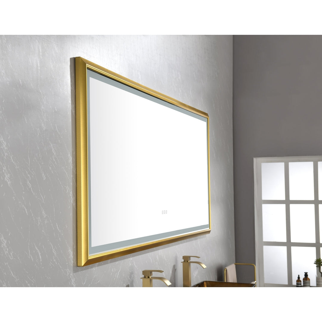 ExBrite 48 in. W x 30 in. H Oversized Rectangular Gold Framed LED Mirror Anti-Fog Dimmable Wall Mount Bathroom Vanity Image 9
