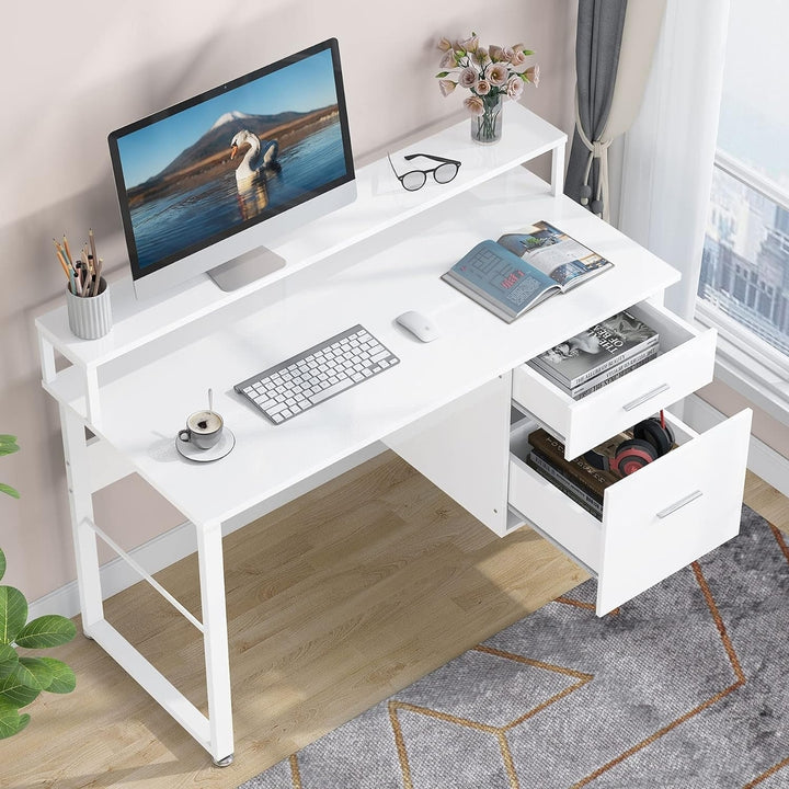 Tribesigns Modern Computer Desk, 47" Writing Desk Workstation with Two Drawers, White Image 3