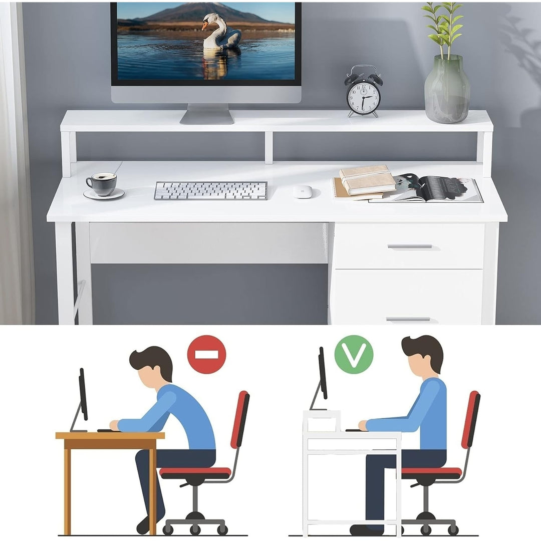 Tribesigns Modern Computer Desk, 47" Writing Desk Workstation with Two Drawers, White Image 4
