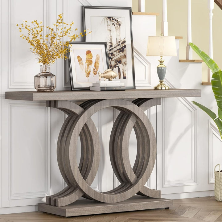 Tribesigns 55.11" Console Table with Unique Base, Wood Entryway Sofa Behind Table Image 5