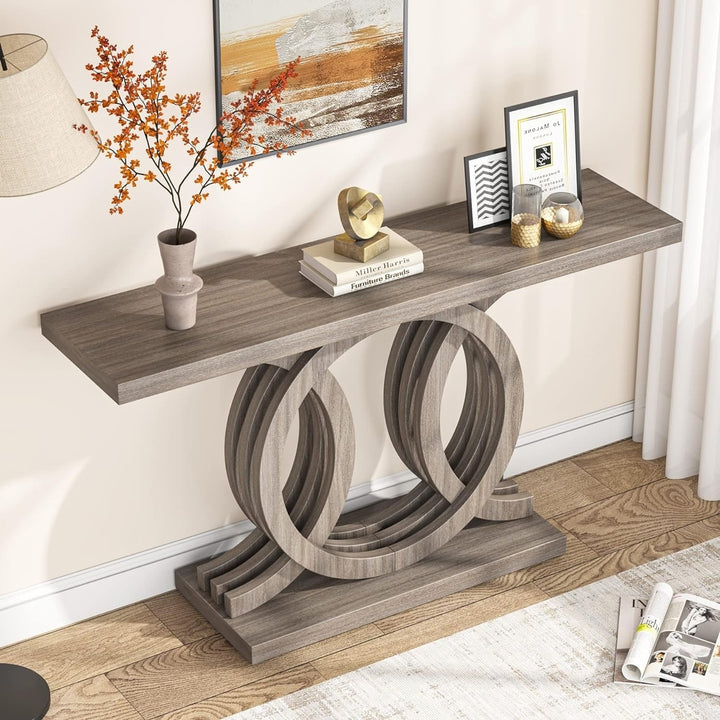 Tribesigns 55.11" Console Table with Unique Base, Wood Entryway Sofa Behind Table Image 6