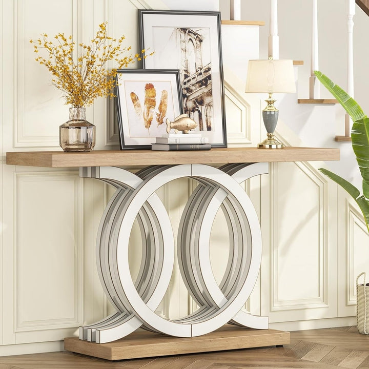 Tribesigns 55 Inch Console Table Wood Entryway Sofa Table Unique Geometric Base Image 1