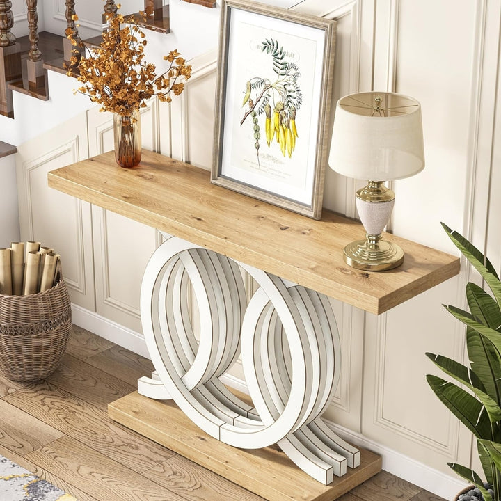 Tribesigns 55.11" Console Table with Unique Base, Wood Entryway Sofa Behind Table Image 10