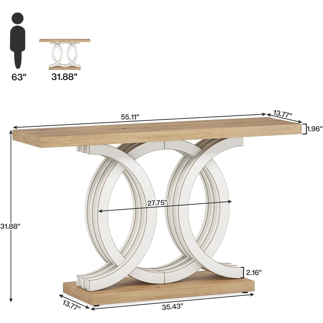 Tribesigns 55.11" Console Table with Unique Base, Wood Entryway Sofa Behind Table Image 12