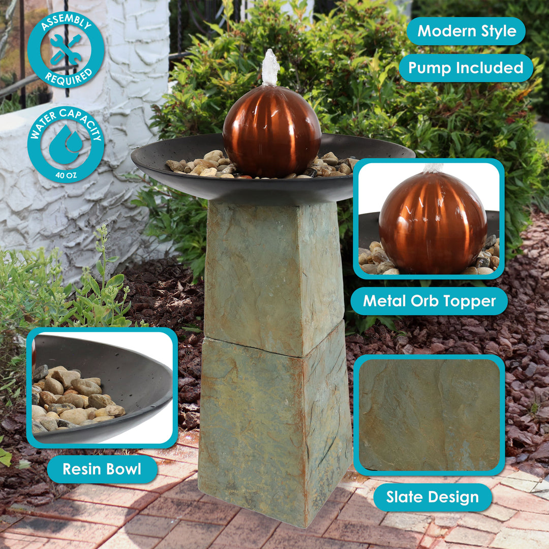 Sunnydaze Decorative Orb Slate Outdoor Water Fountain - 38" Image 4