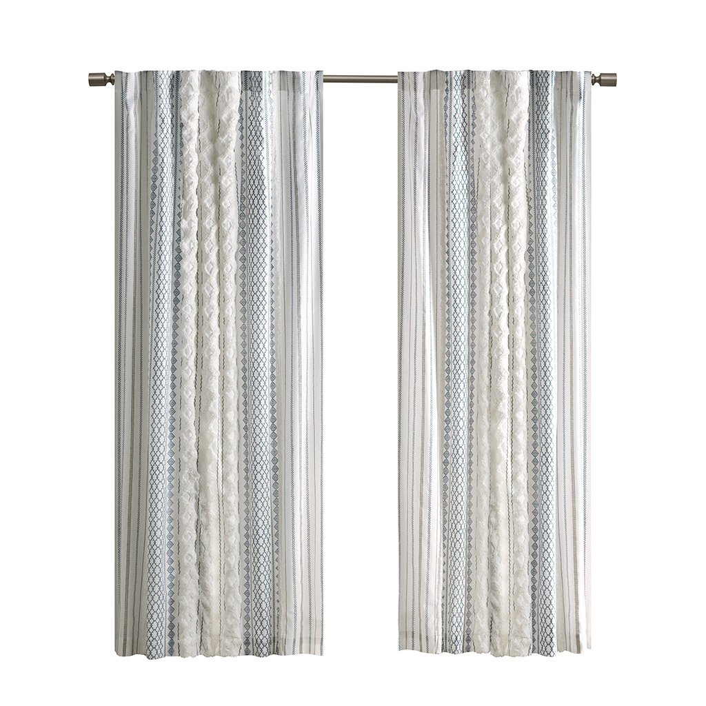 Gracie Mills Chenille Stripe Curtain Panel Gray Cotton Lined Rod Pocket 84" Image 5