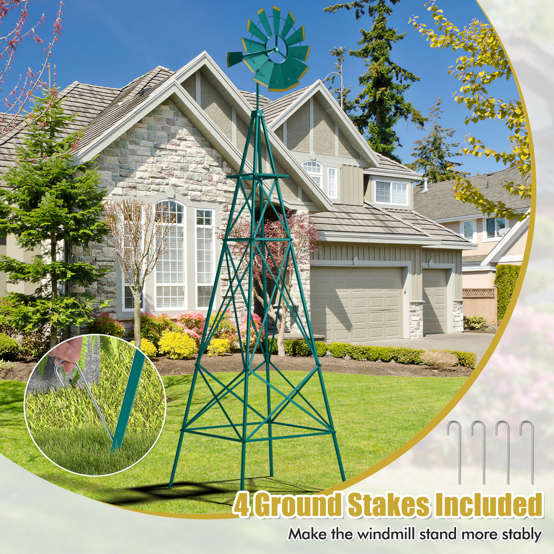 8Ft Tall Windmill Ornamental Wind Wheel Silver Green And Yellow Garden Weather Vane Image 8