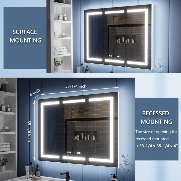 Illusion-B 54" x 36" LED Lighted Inset Mirrored Medicine Cabinet with Magnifiers Front and Back Light Image 3