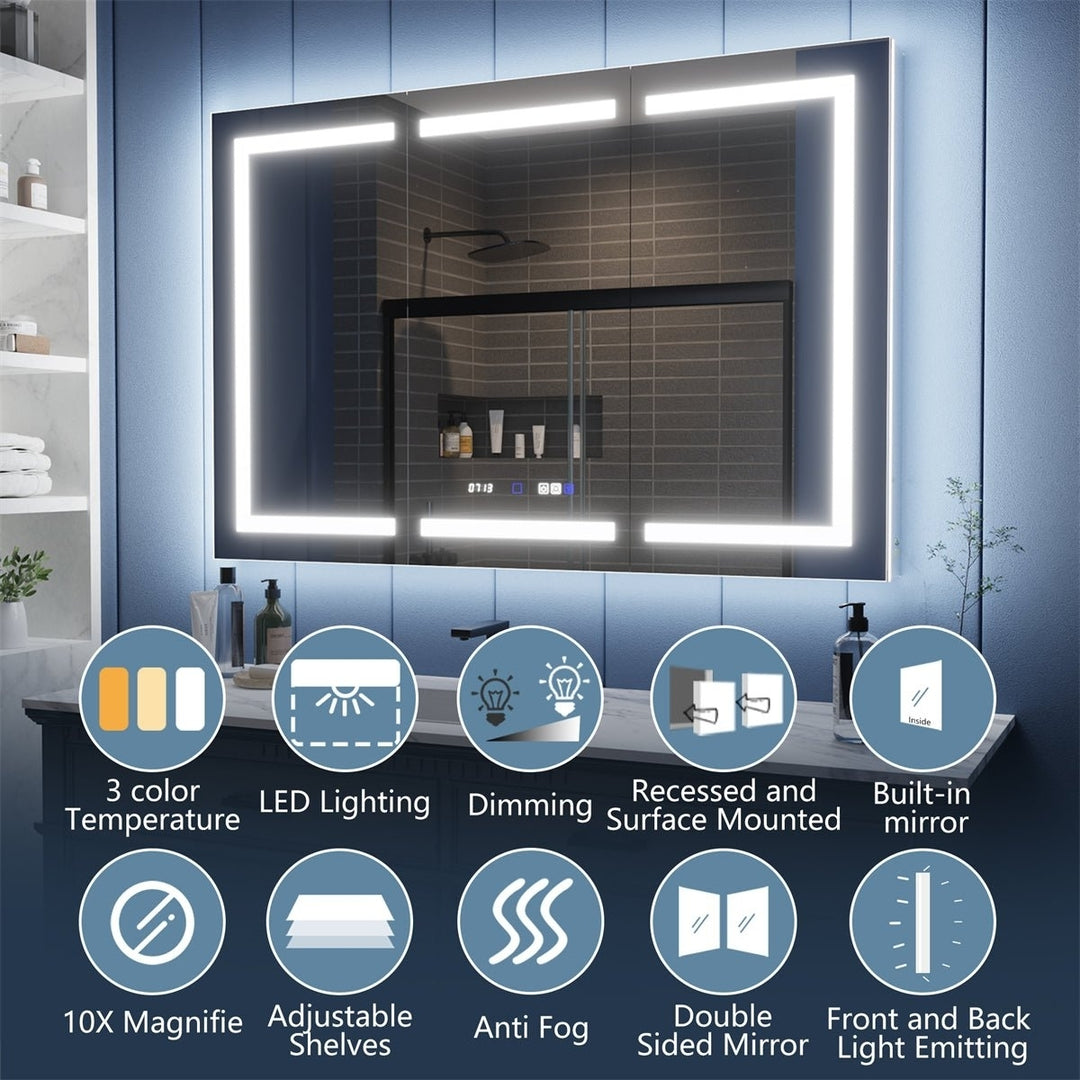 Illusion-B 54" x 36" LED Lighted Inset Mirrored Medicine Cabinet with Magnifiers Front and Back Light Image 10