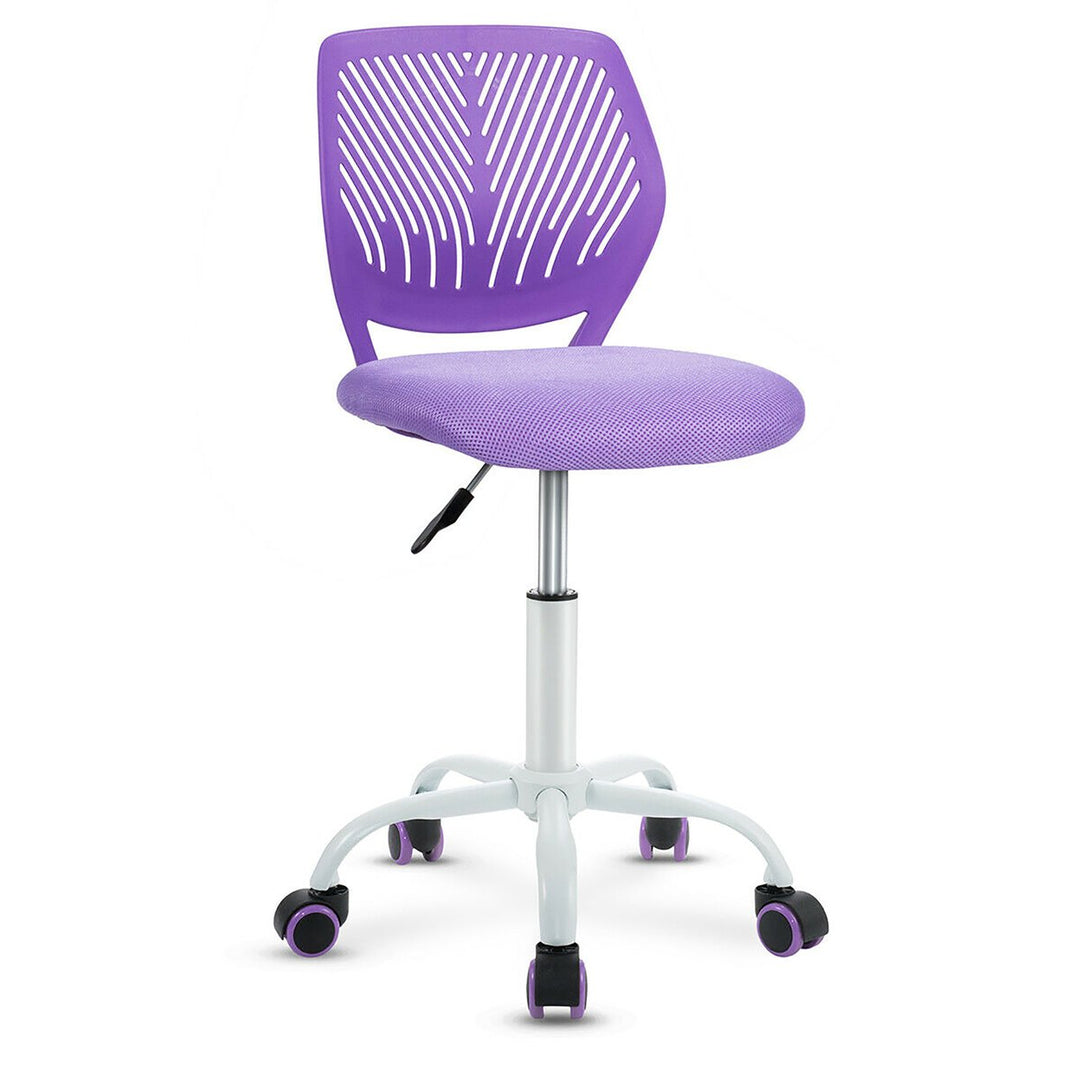 Costway Office Task Desk Armless Chair Adjustable Mid Back Swivel Study Chair Rose\Blue\Turquoise\Purple Image 1