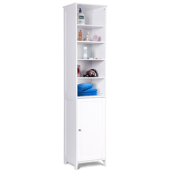 Costway 72H Bathroom Tall Floor Storage Cabinet Shelving Display Grey\White Image 1