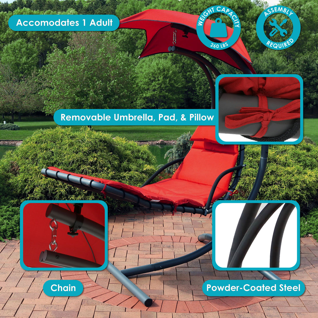 Sunnydaze Floating Lounge Chair with Canopy/Arc Stand - Red - Set of 2 Image 4