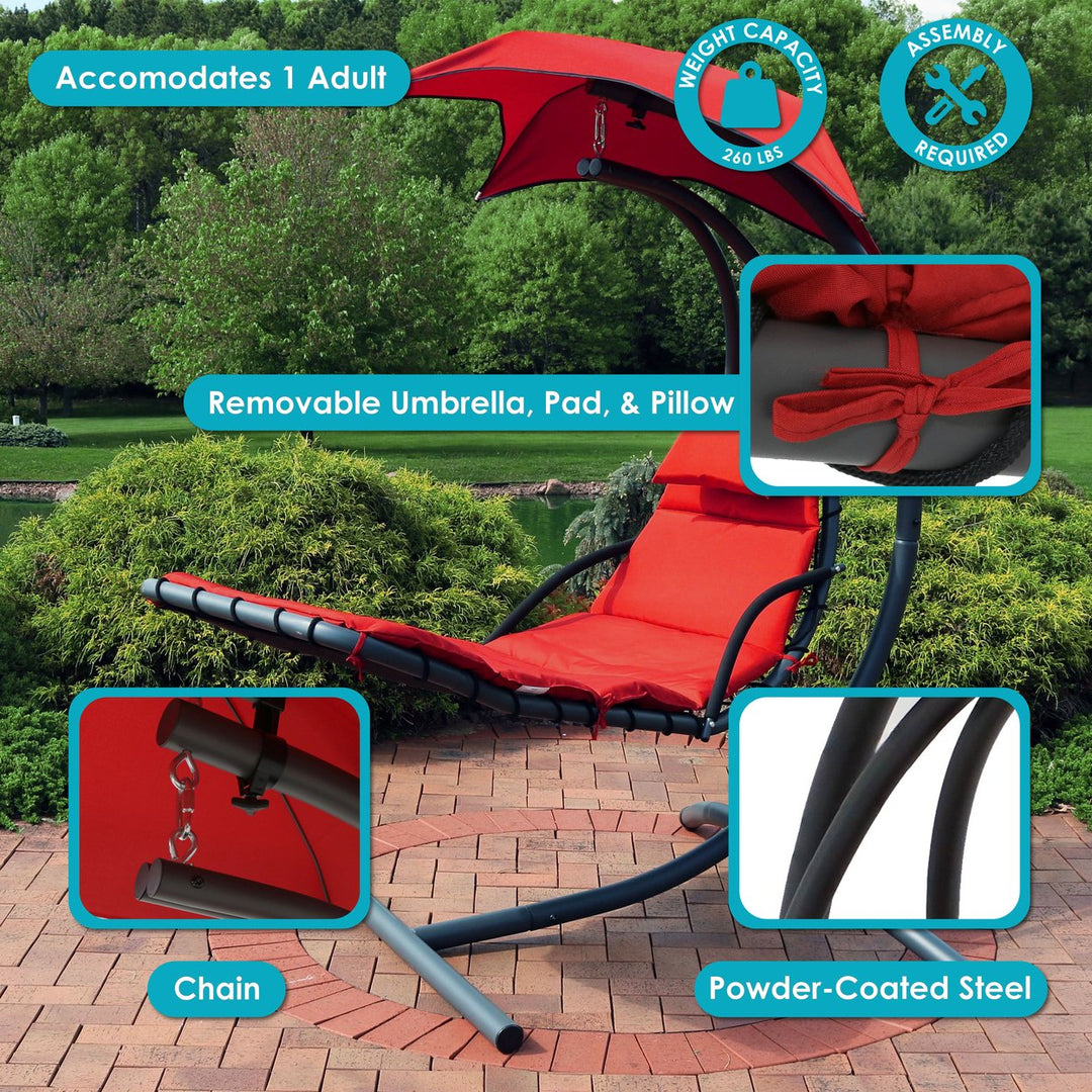 Sunnydaze Floating Chaise Lounge Chair with Canopy and Arc Stand - Red Image 4