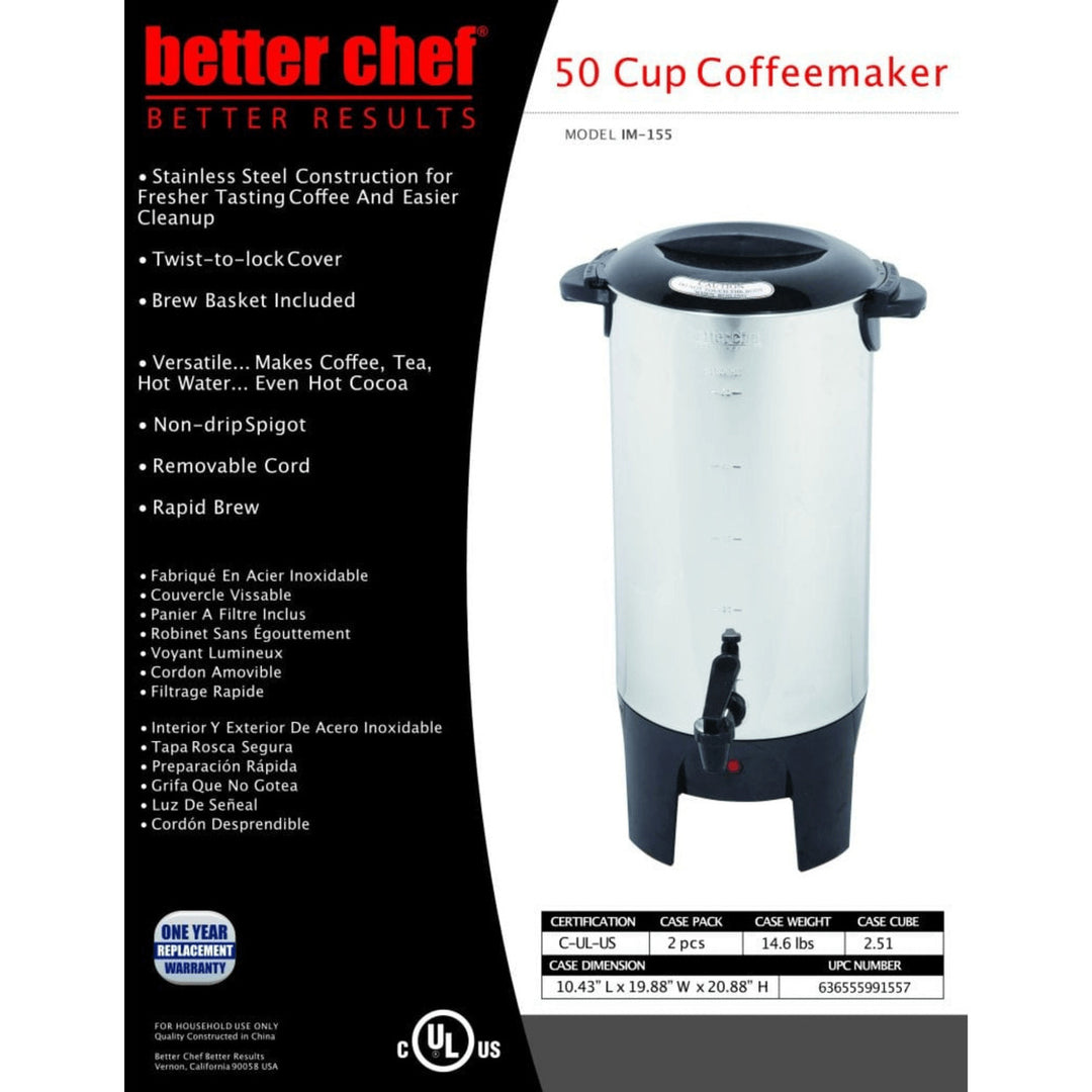 Better Chef Stainless Steel Coffeemaker 10 to 50 Cup Model IM-155 Rapid Brew Image 4