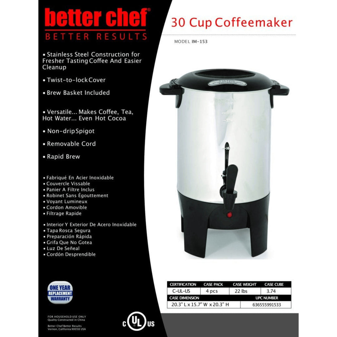 Better Chef Stainless Steel Urn Coffeemaker 10 to 30 Cup Model IM-153 Image 5